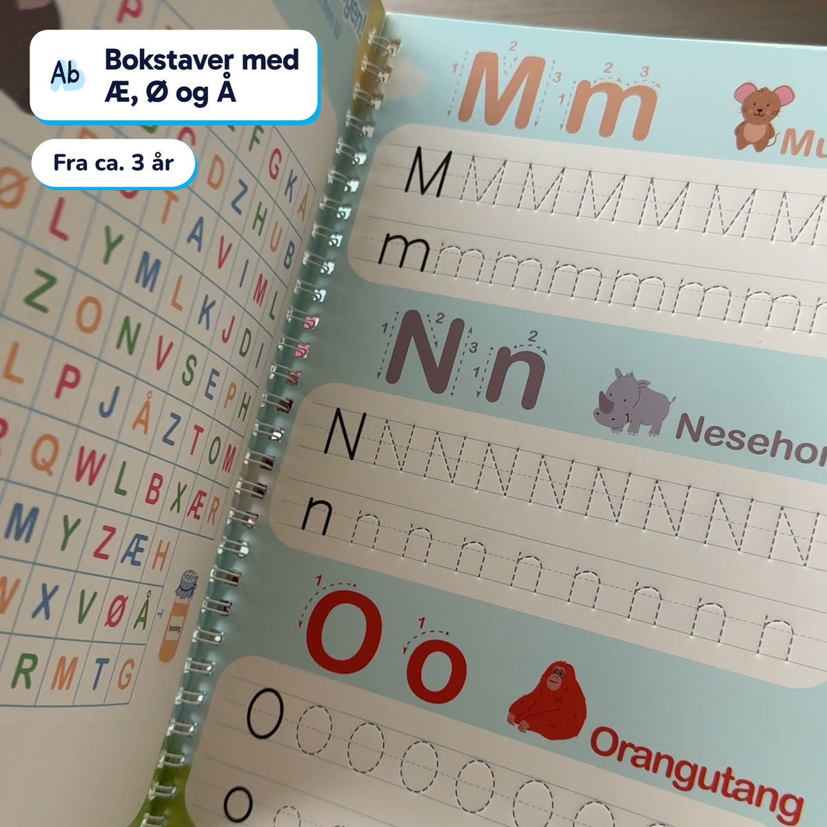 Innsiden av Alfabet-boken med Æ, Ø og Å