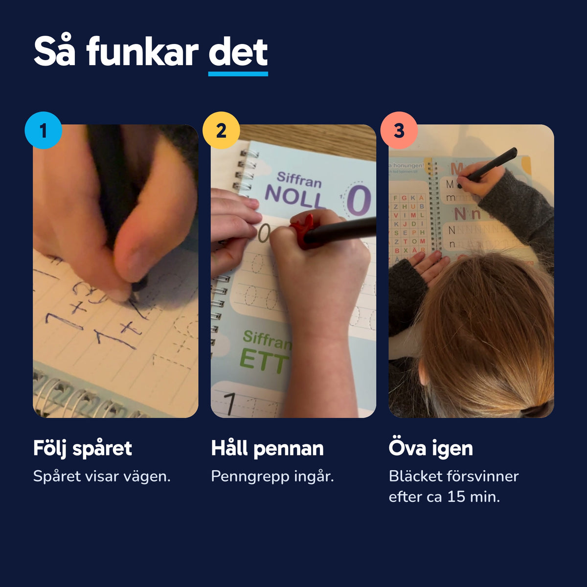 Så funkar det: följ spåret, håll pennan, öva igen