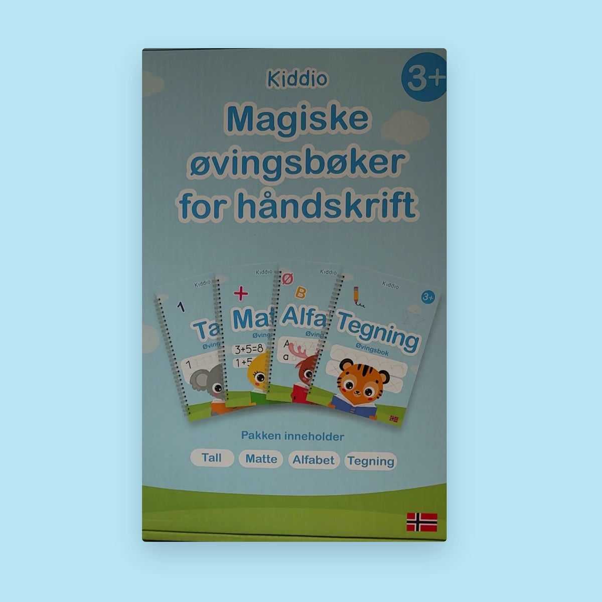 Esken med Magiske øvingsbøker for håndskrift, norsk utgave