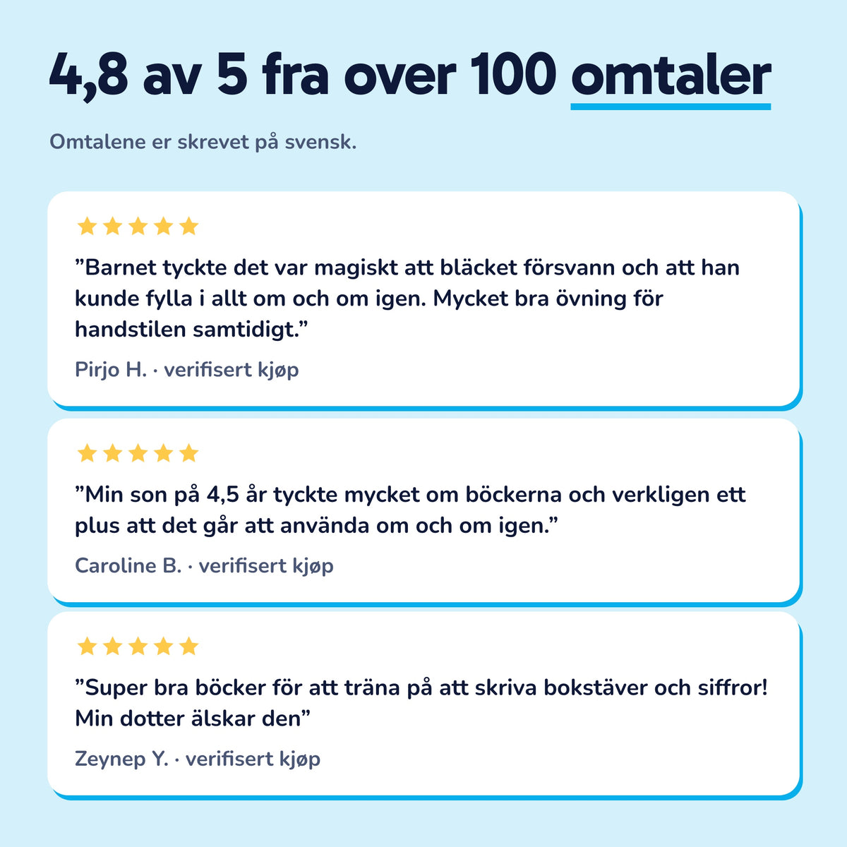 4,8 av 5 fra over 100 omtaler, tre kundeomtaler